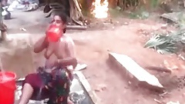 Spycam Catches Village Aunty Bathing Nude Outside - Voyeur