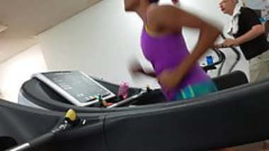 Beautiful Indian Runner on Gym Treadmill with Pokies